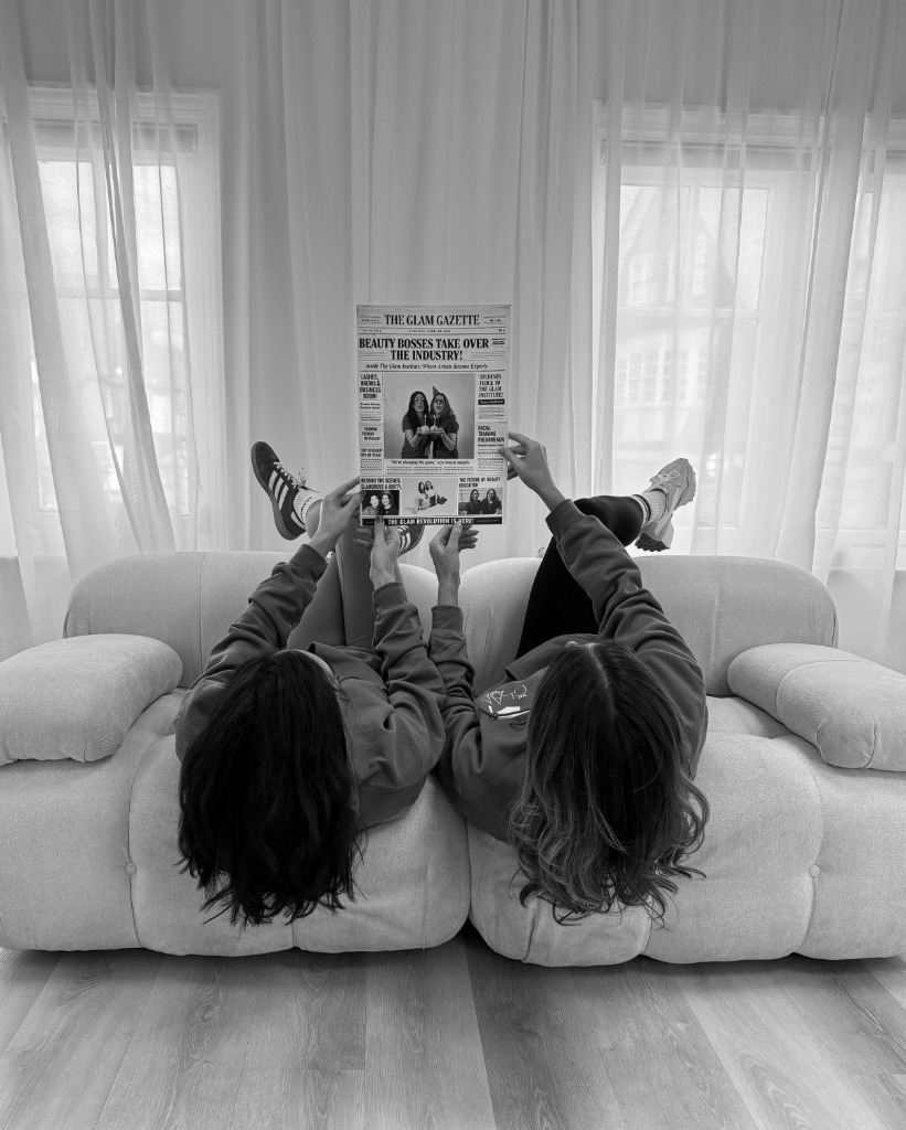 Serena and Georgina holding The Glam Gazette